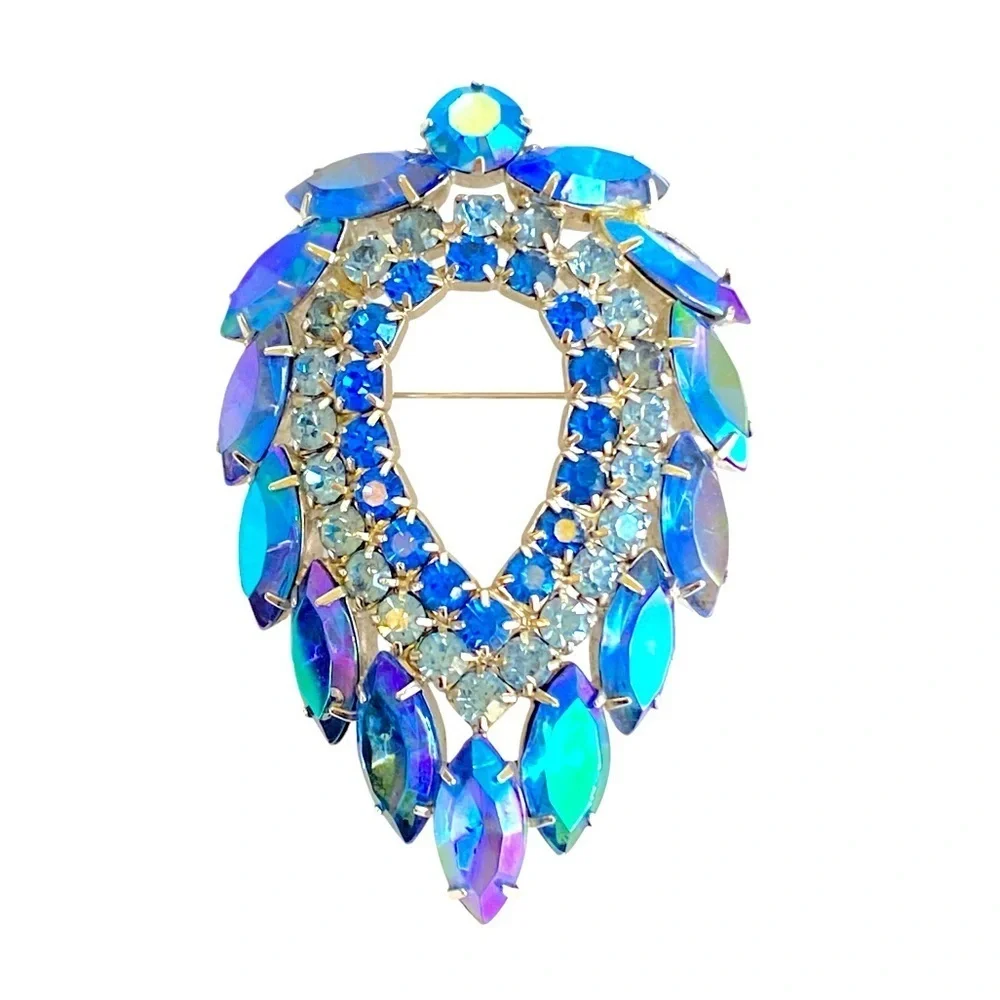 Aurora Borealis Blue Rhinestone Brooch Sarah Coventry Juliana D & E Vintage Pin
